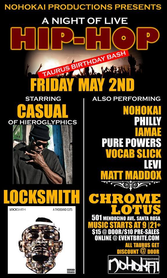 5/2 Santa Rosa - Casual "Fear Itself" Tour,Locksmith,DLabrie,G7 &Dean Martin,Pure Powers at Chrome Lotus
